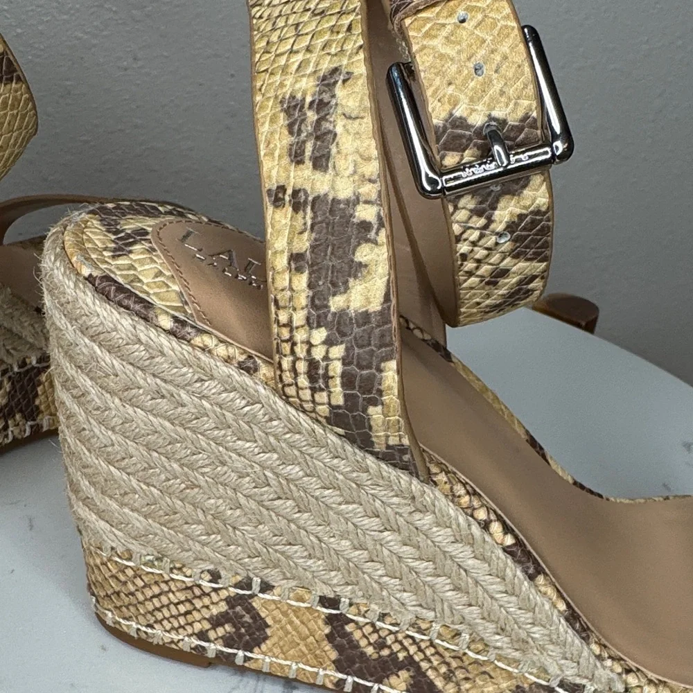 Lauren Ralph Lauren Hilarie Ankle Strap Espadrille Tan Snake Print Wedges - 10‎